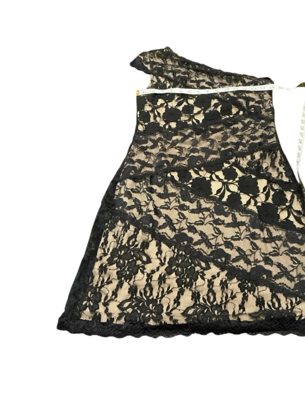 Onyx Nite Lace One Shoulder Dress Size 10 Black Nude Cocktail Elegant - Picture 6 of 8